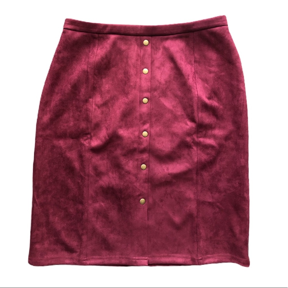 Retrology Button Front Microsuede Midi Skirt - Picture 2 of 5